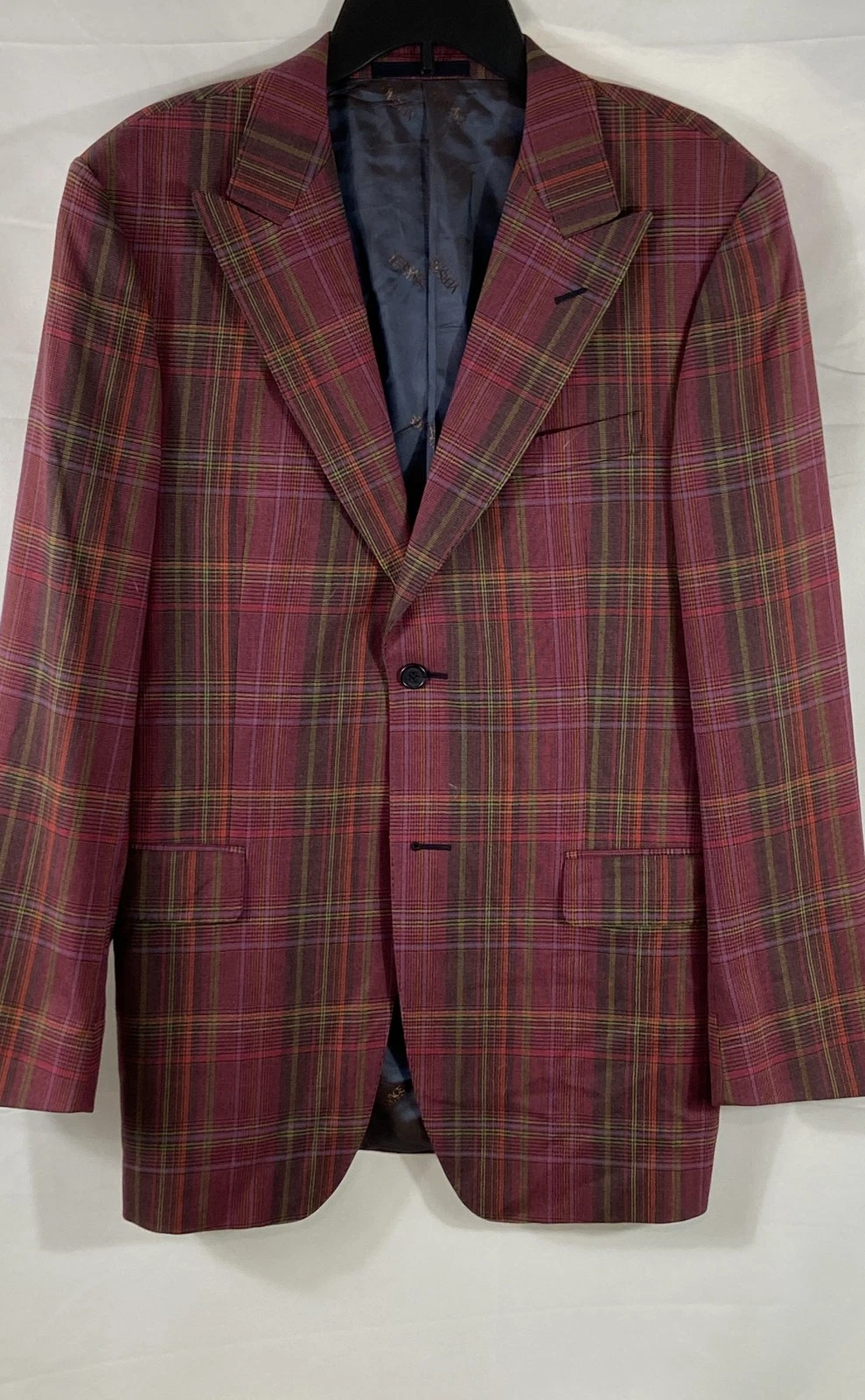 Versace Collection Men's Red Burgundy Plaid 2-Button Blazer Sport Coat Sz 50 R - product detail image 1
