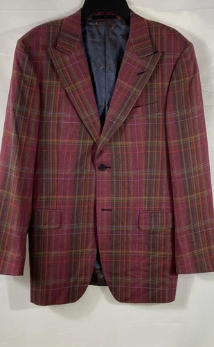 Versace Collection Men's Red Burgundy Plaid 2-Button Blazer Sport Coat Sz 50 R - product listing photo