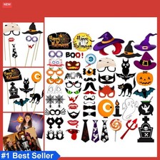 53pcs Halloween Photo Booth Props Skull Witch Hat Pumpkin Bat Tombstone Party