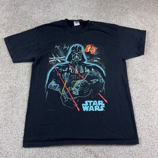 VINTAGE Star Wars Shirt Mens Large Black Blue Darth Vader 90s Single Stitch