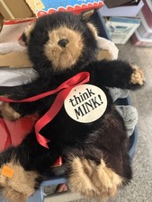 Genuine Natural Mink fur Teddy Bear VTG 1982 Rare Bear 11  Brown  Think Mink  