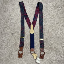 Coach Suspenders Adult Pink Green Paisley Leather Buttoned Loop Braces NWT