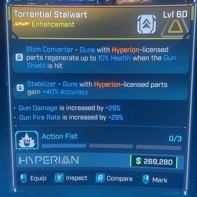 Borderlands 4 LVL 60 LEGENDARY HYPERIAN ENHANCEMENT FIRE RATE DMG All PLATFORM