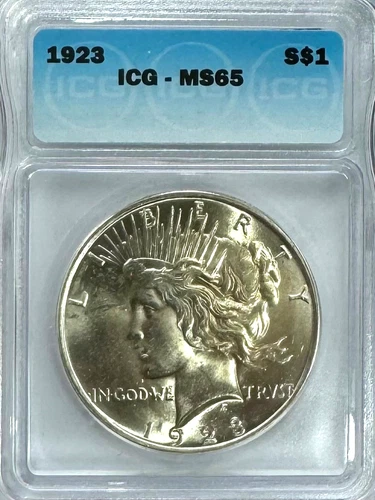 1923 Peace Dollar, MS 65 ICG, NR