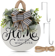 Welcome Sign for Front Door, Farmhouse Porch Decor Set, Wooden Wreath Sign with