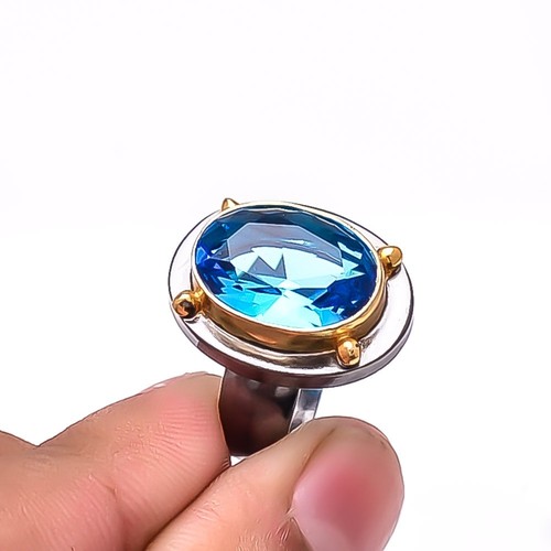 London Blue Topaz Two Tone Designer 925 Sterling Silver Handmade Ring S ...