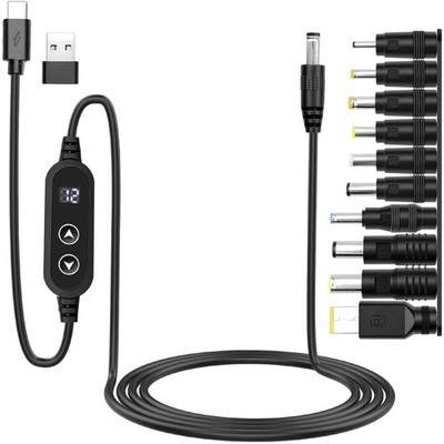 Adapterkabel, USB Typ C auf DC, 5V-20V, 3A, Spannungsanzeige, 10 DC Steckers