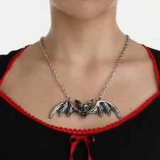 Rock Rebel Bat Pendant Necklace Chrome