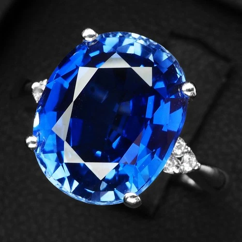 Luscious Vivid Blue Sapphire 5.35Ct 925 Sterling Silver White Gold Rings Size 6