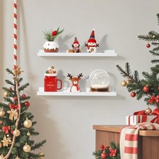 Floating Shelves Wall Set of 2 White 24 Inch Picture Ledge Kids Bookshelf