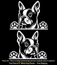 Boston Terrier Two 5" White Vinyl Decals Car Truck Windows Door Any Flat Surface