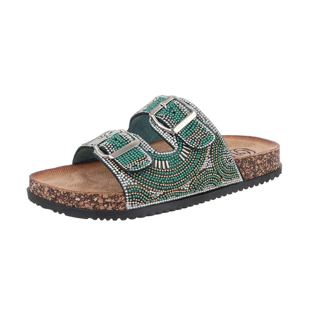 Ital Design Pantoletten Für Damen – Bequeme Canvas-Sandalen Mit Flachem Plateau (3 Cm), Frühling/Sommer, In Textiloptik