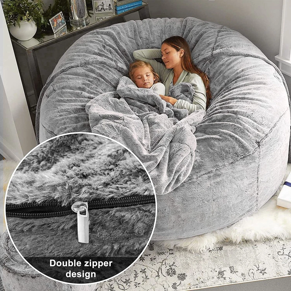 Bean Bag Chair for Adult (No Filler) Gigantic Bean Bags Chairs Cover  Portable Living Room Lazy Sofa Bed Kids Bean Bag Chairs Pv Fur Beanbag  Chair for