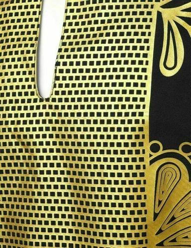 Hot Men Print Shirt African Dashiki Luxury Tribal Metallic Gold Top Blouse Shirt - Picture 10 of 17