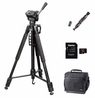 Hama SLR Kamera Dreibein Stativ Action165 Tasche Lenspen 64GB Speicherkarte 4699
