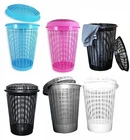 Circular Plastic Laundry Linen Washing Basket Bin Storage Hamper With Lid 6Color