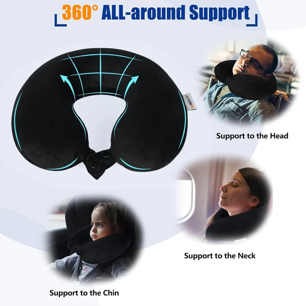 Memory Foam Travel Neck Pillow with Storage Bag for Airplane Comfort