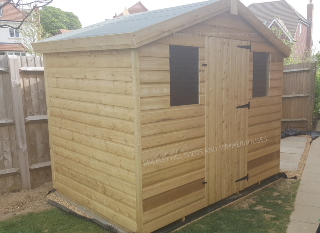 8x6 SHED TANALISED REVERSE APEX ROOF 19MM T/G 3X2CLS FRAME 13MM T/G ROOF