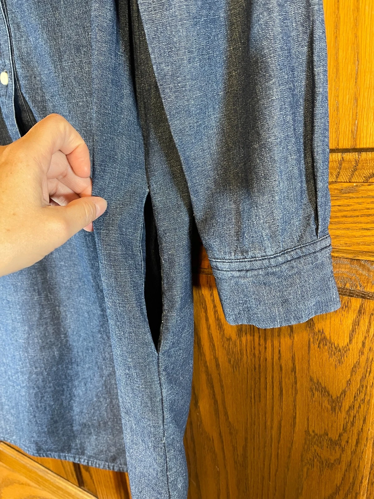 Camicia denim blu Kate Spade sabato taglia S manica lunga *LEGGI Small Flaw