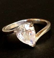Sterling Silver Pear Cut Ring Size 5 Solitaire Engagement Cubic Zirconia 925