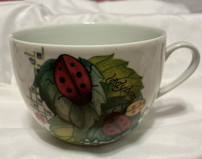 Porcelain De Sologne Limoges France Mug Ladybugs 12 ounces