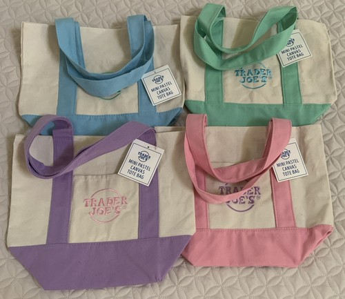 Trader Joe's Pastel Mini Canvas Tote Bags 2025 LIMITED EDITION NWT LOT OF 4