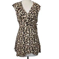 SANCTUARY Womens Ruffled V Neck Mini Wrap Dress Leopard Size Small Sleeveless