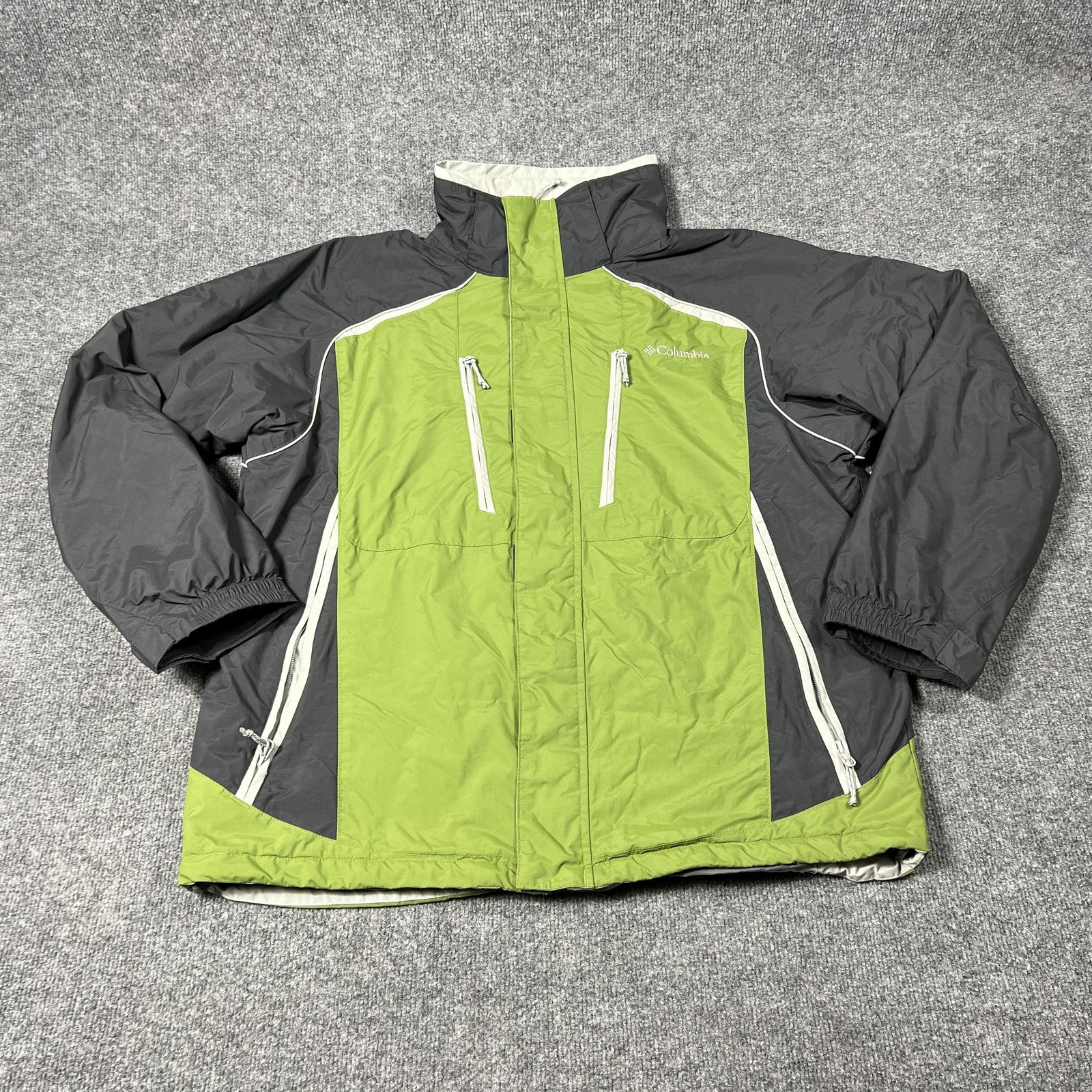 Columbia Interchange Jacket Mens Large Green Gray Ski Snow Winter Coat Nylon