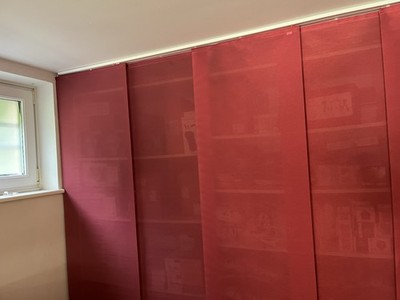 Homing Einzelvorhang, grau-rot, horizontal gestreift, Polyester   (60 x 245 cm)