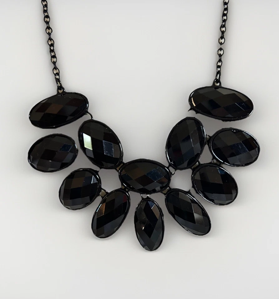 Apt. 9 Black Faceted Teardrop Cluster Bib Statement Necklace Adjustable - Image 2 of 4