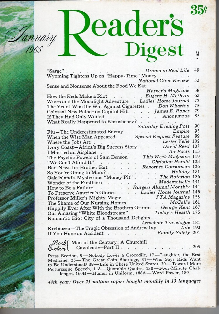 Reader's Digest Magazine January 1965 Curse of Oak Island Pirate Treasure