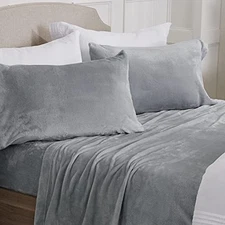  Ultra Soft Micro Fleece Sheets Set with Extra Deep King (U.S. Standard) Grey