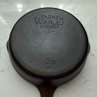 Vintage Stylized #3 Wagner Ware Sidney O 3D Cast Iron Skillet, Flat
