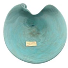 Vintage Murano Style Venetian Art Glass Bowl Turquoise Gold Fleck Swirl 7” Italy