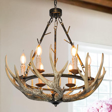 Rustic Antler Chandelier with 6 Lights for Farmhouse Dining Room Decor