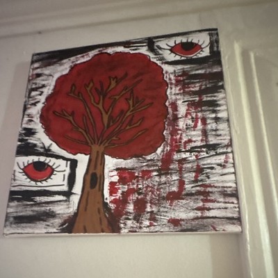 Abstract Tree & Eyes Canvas Painting, Unframed Single Piece Nature Art