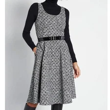 ModCloth Take The Lead Vintage Inspired A-Line Belted Knee Length Midi Dress
