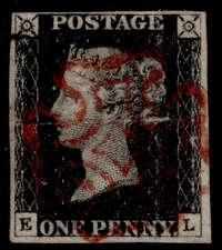 GB QV SG2, 1d black PLATE 8, USED. Cat £475. RED MX EL