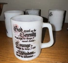 Vintage Fire King Serenity Prayer Milk Glass Mugs Set Of 4