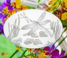 DRAGONFLY SCENE WINDOW CLING New Oval 12x8 Etched Glass Look Decals Floral Decor