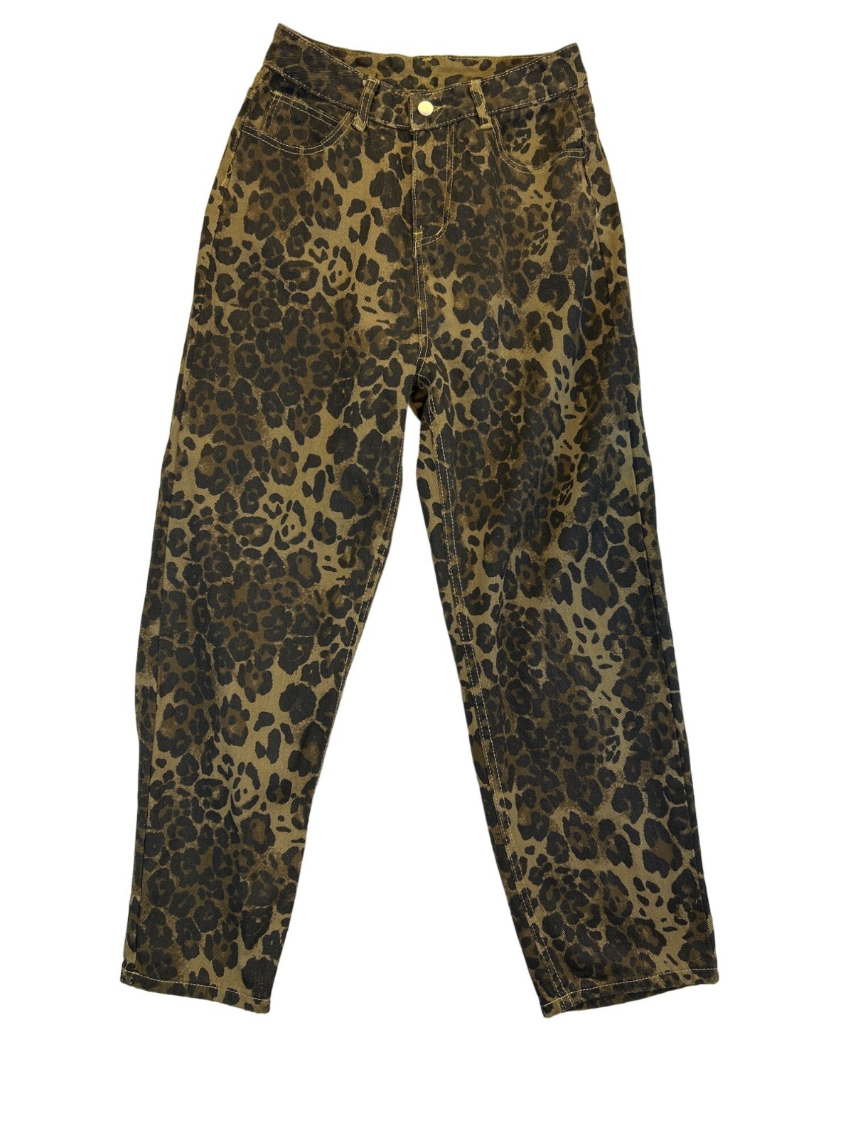 Jeans Womens Medium Brown Black Denim Leopard Print High-Waisted-image