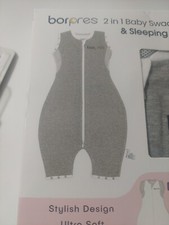 Borpres 2 In 1 Baby Swaddle  Sleeping Bag, Gray M 3-9 Mos