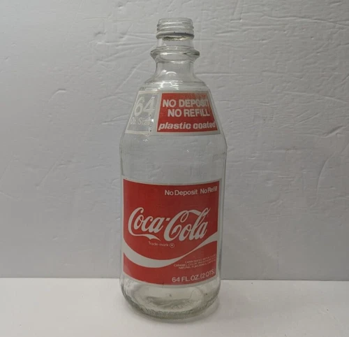 Vintage Coca Cola Coke 64 Oz Plastic Coated Empty Glass Bottle No Lid 1975?