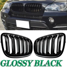 Glossy Black Front Bumper Grille Double Slats For BMW X5 E70 X6 E71 2007-2013
