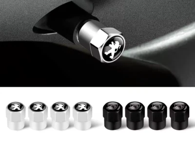 4x Capuchons Bouchons de Valve de Pneu Alu Peugeot Noir Argent - Photo 1/4