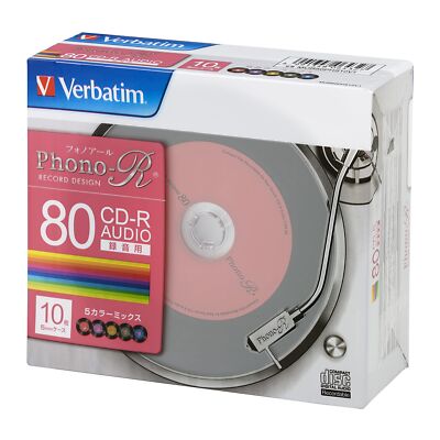 Verbatim Rohling Musik CD-R 10 Discs 80min. 1-24x MUR80PHS10V1 Record Color Mix