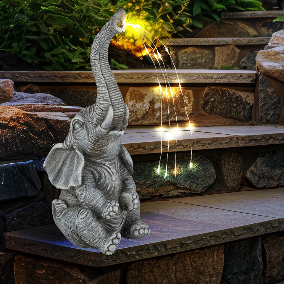 Solarleuchte Außenlampe Dekoleuchte LED Elefant grau Skulptur Tierfigur Garten - Bild 3 von 4
