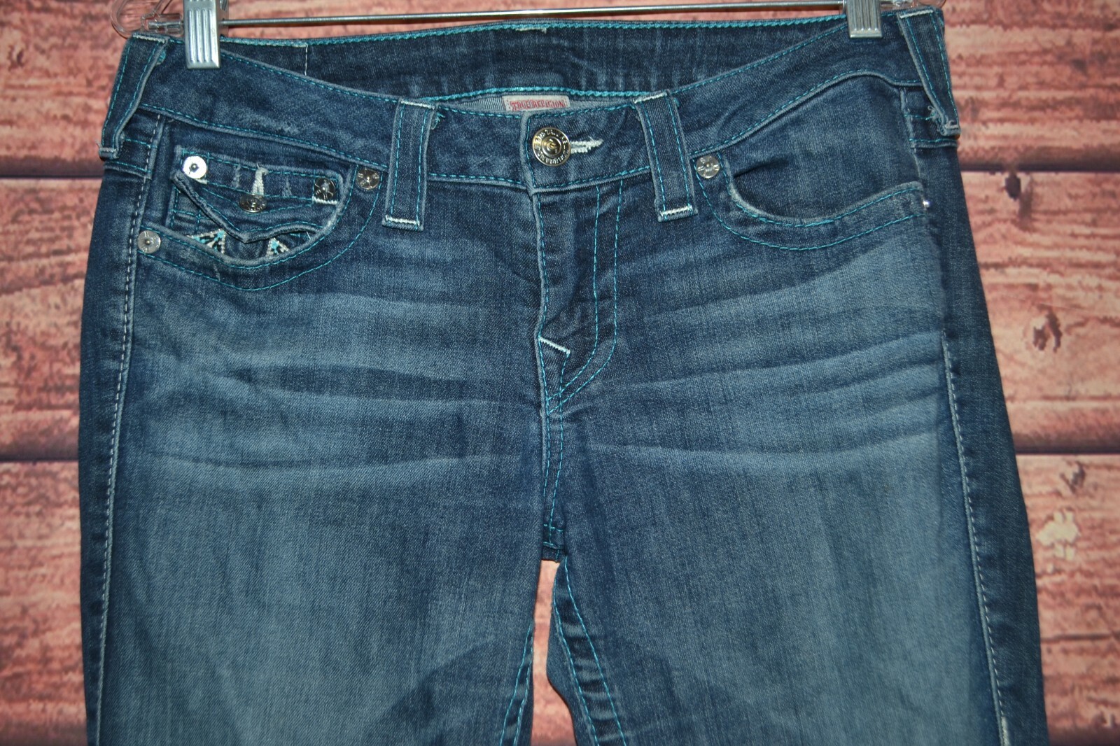 True Religion Women's Boot Cut Embroidered Blue U Blue Denim Jeans Sz 30x33 thumbnail 5