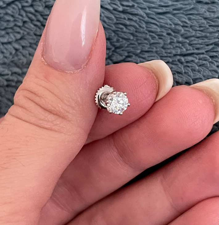 1 Carat Moissanite Stud Earrings Screw Back Solitaire White Gold Plated ...