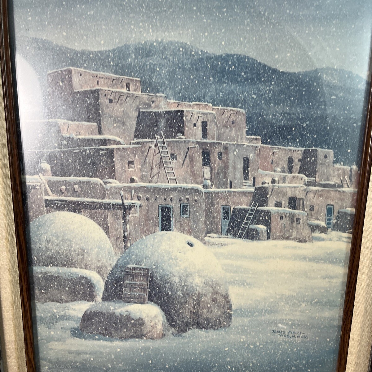 Vintage James Fields (Pueblo Winter) Framed Print Taos NM